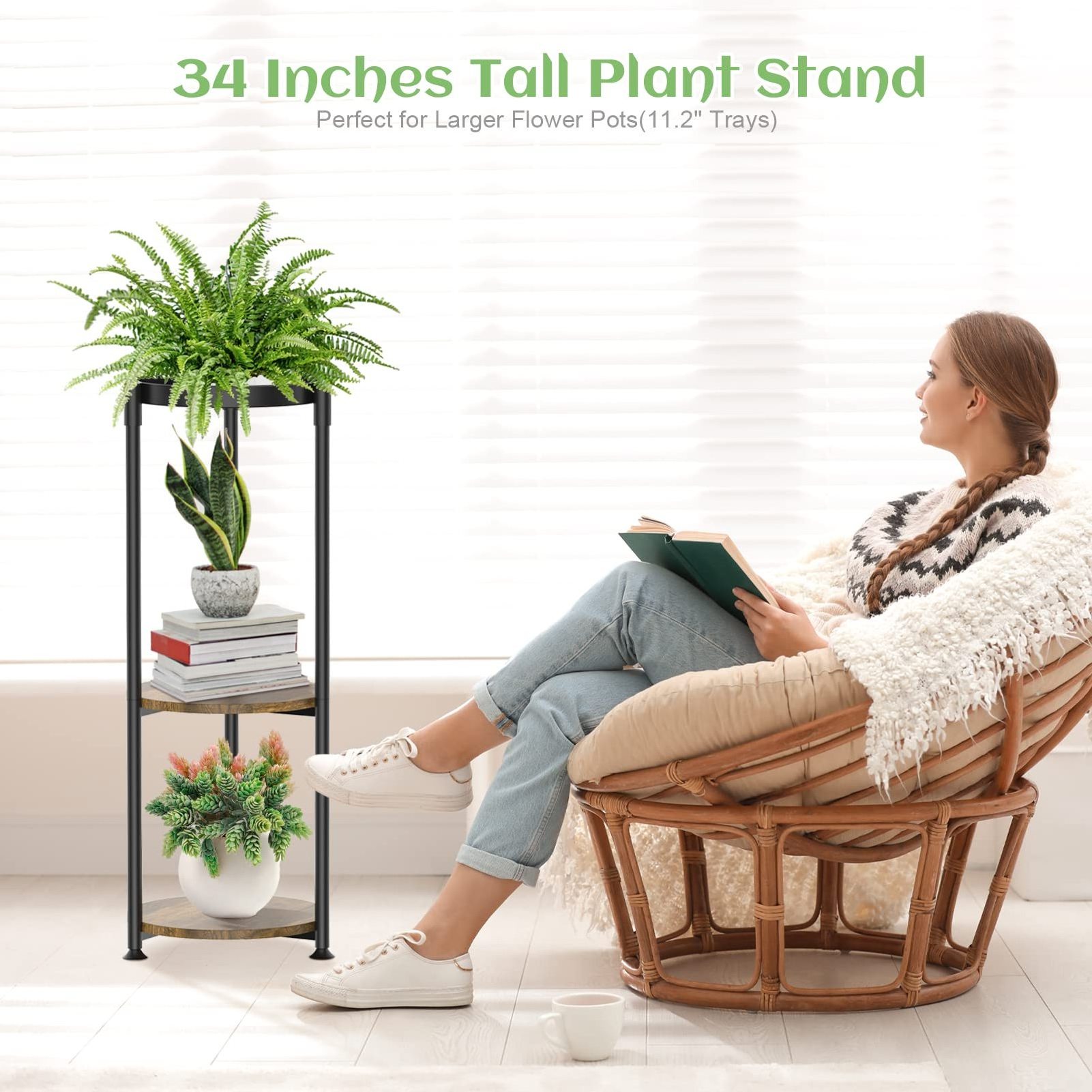 3 Tier Metal Plant Stand Indoor Tall 35 Inch Corner Plant Holder For Plants Multiple Modern Flower Pot Shelf Planter RacK