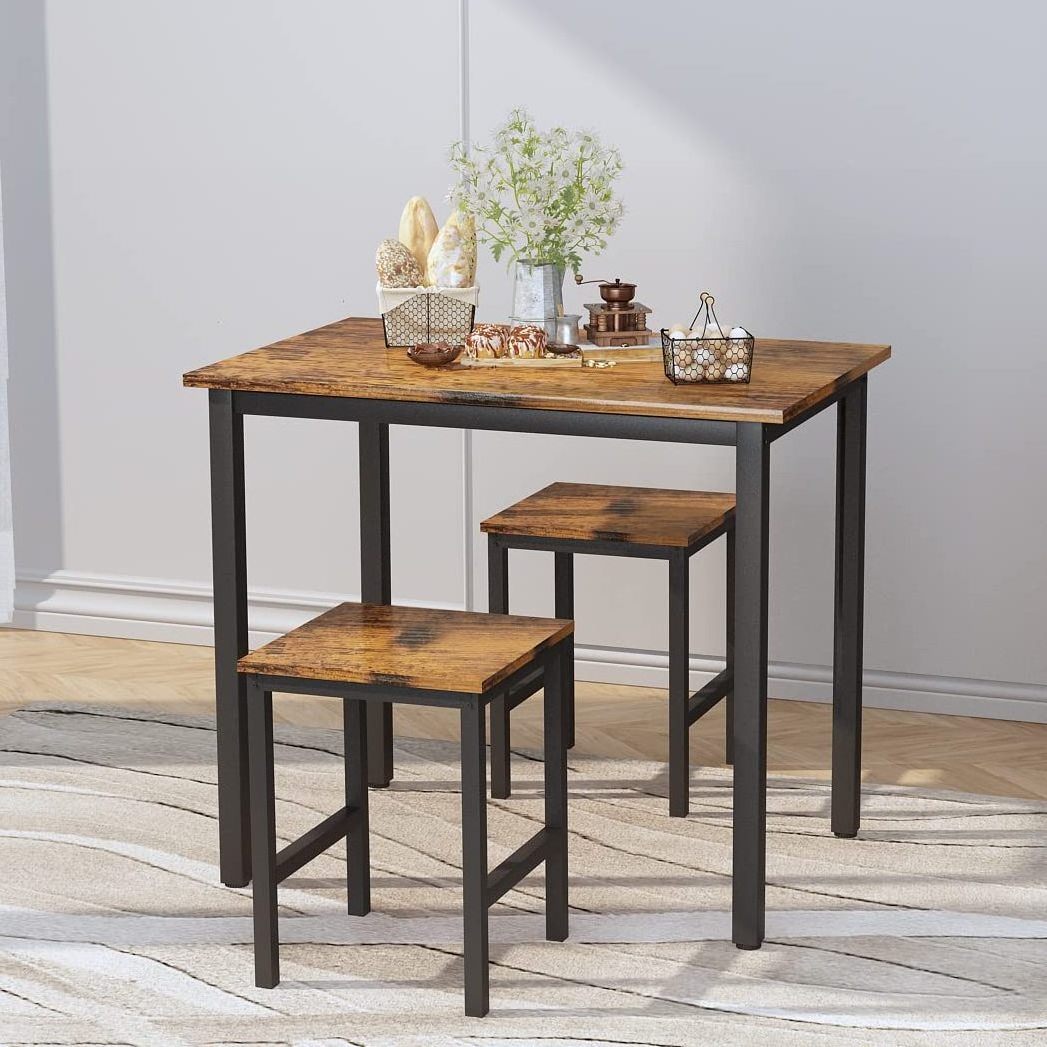 Small Kitchen Table Set For 2 Industrial Dining Breakfast Table And 2 Stools 3 Pieces Dining Table Set For Small Space