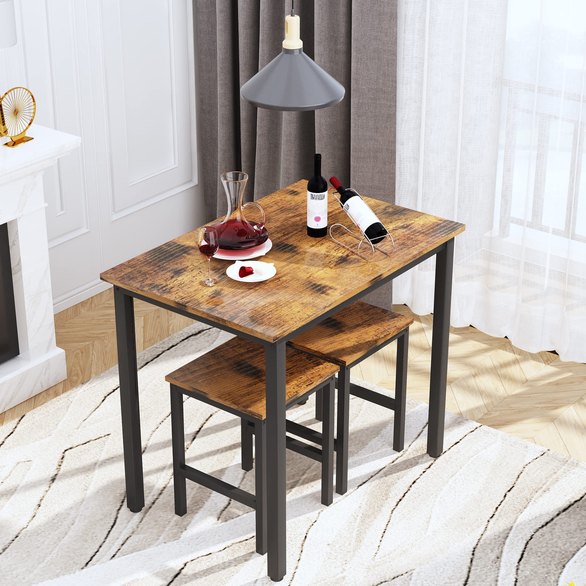 Small Kitchen Table Set For 2 Industrial Dining Breakfast Table And 2 Stools 3 Pieces Dining Table Set For Small Space