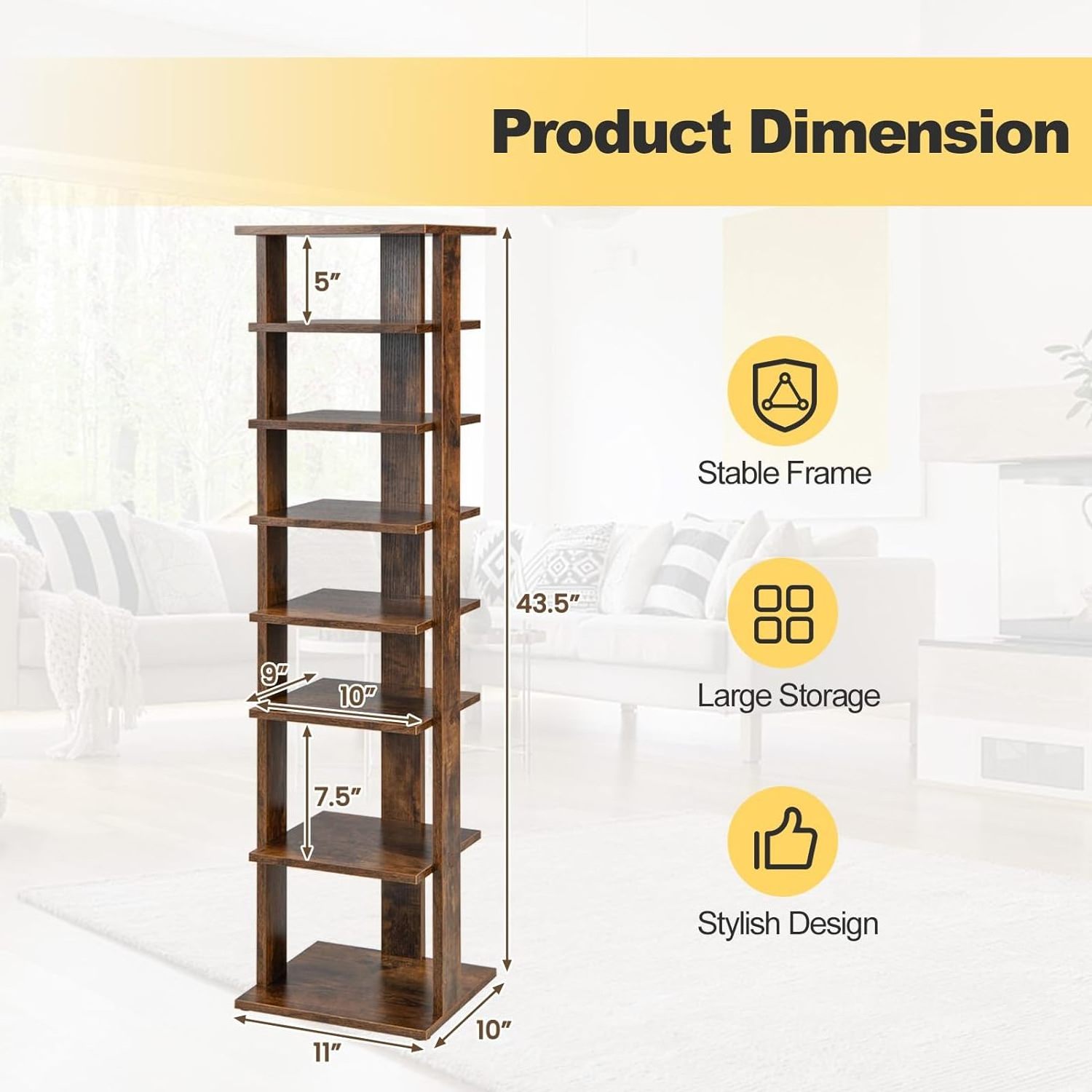 7 Tiers Vertical Shoe Rack Patented Entryway Narrow Slim Wooden Shoes Racks Skinny Shoe Rack Organizer Space Saving