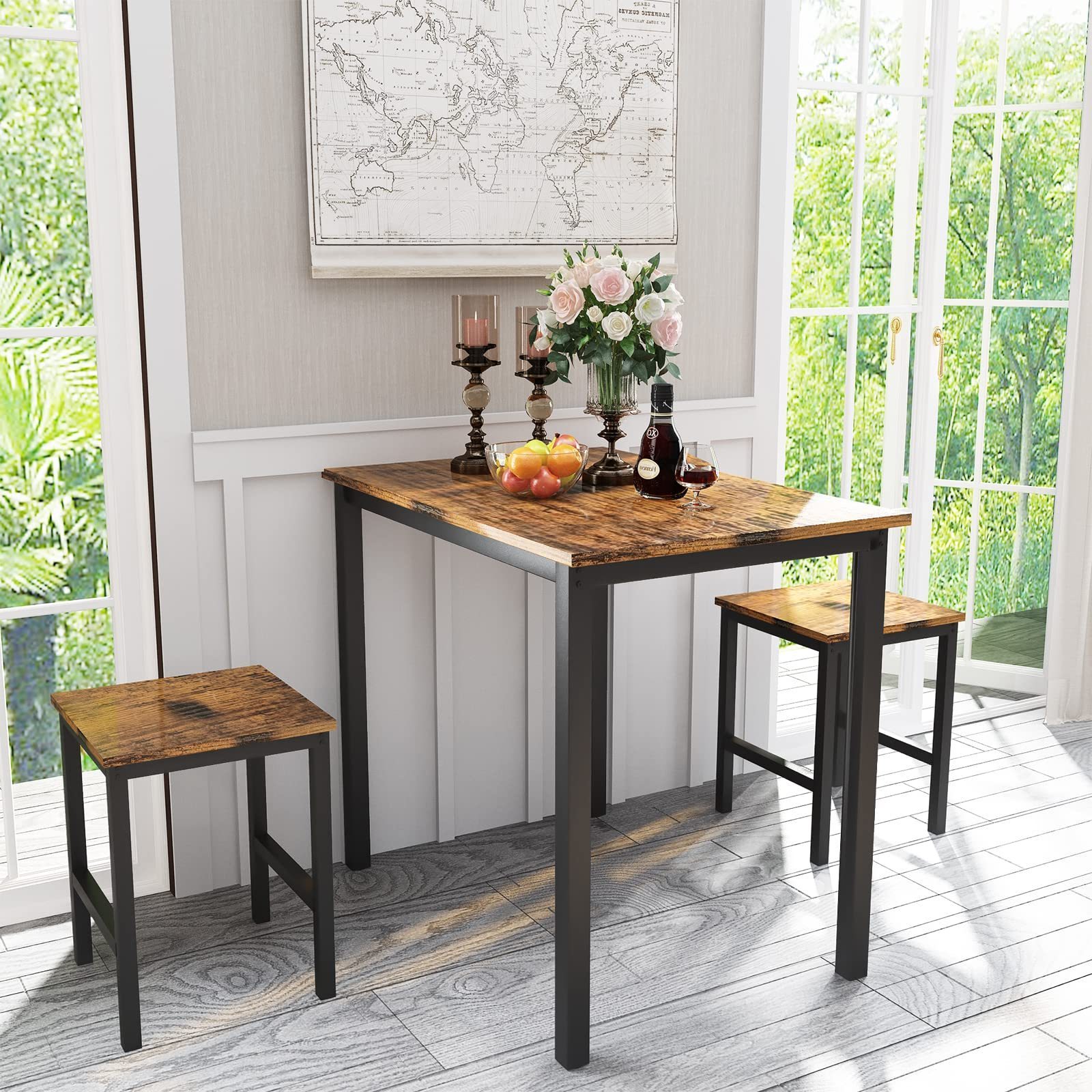 Small Kitchen Table Set For 2 Industrial Dining Breakfast Table And 2 Stools 3 Pieces Dining Table Set For Small Space