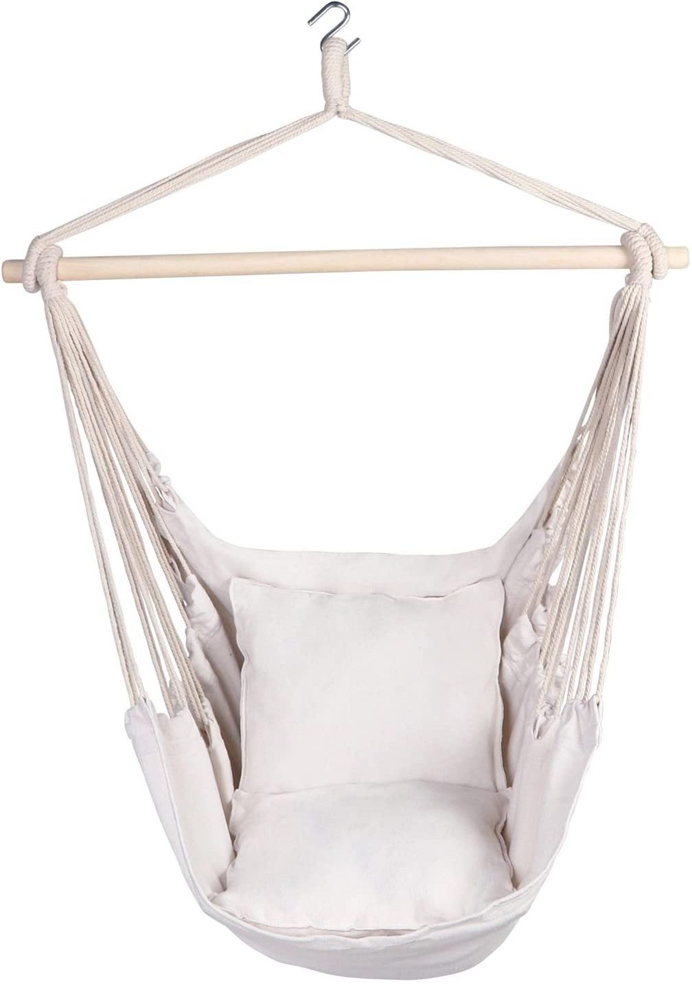 Hot Sell Cotton Hanging Chair with Pocket Wood Bar Large Size For Two People  Garden Swing Chair Hammock Swing