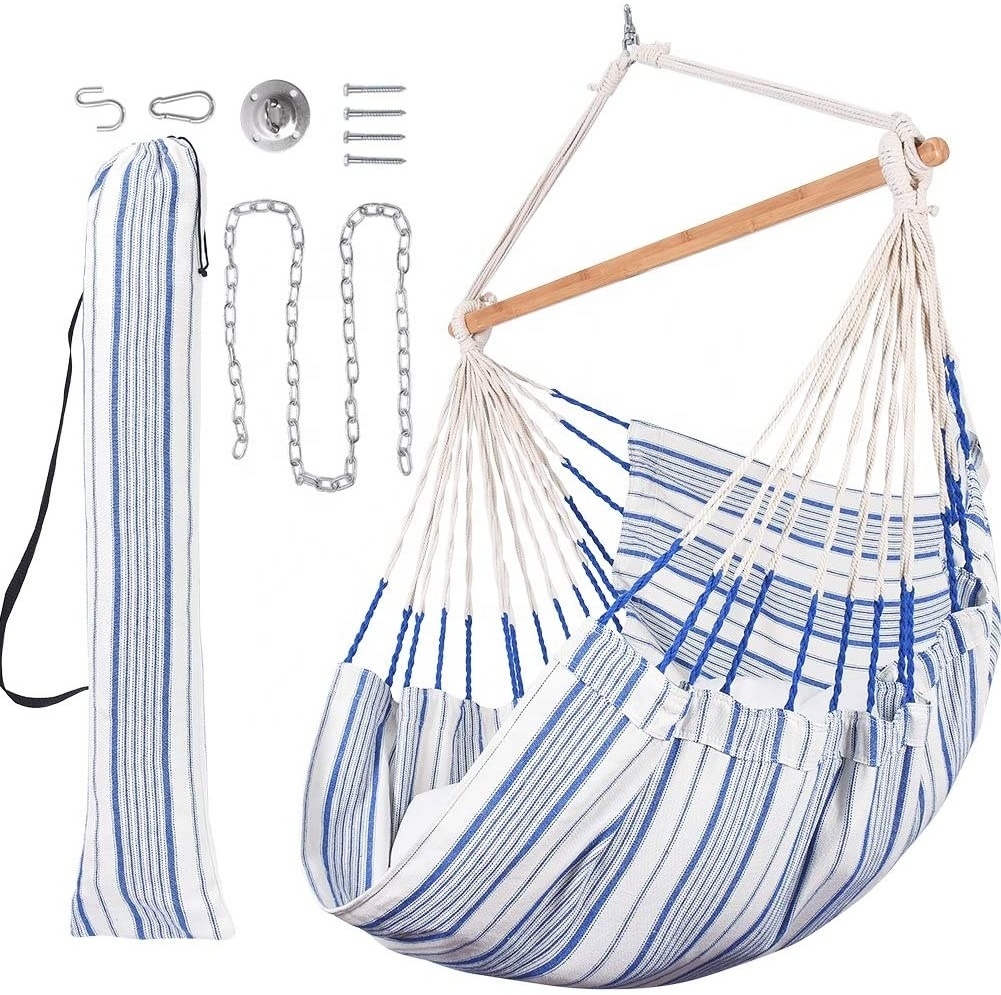 New Stylish Camping Or Travelling Patio Swings Blue and White Mix Portable Indoor Outdoor Hammock Hanging Chair