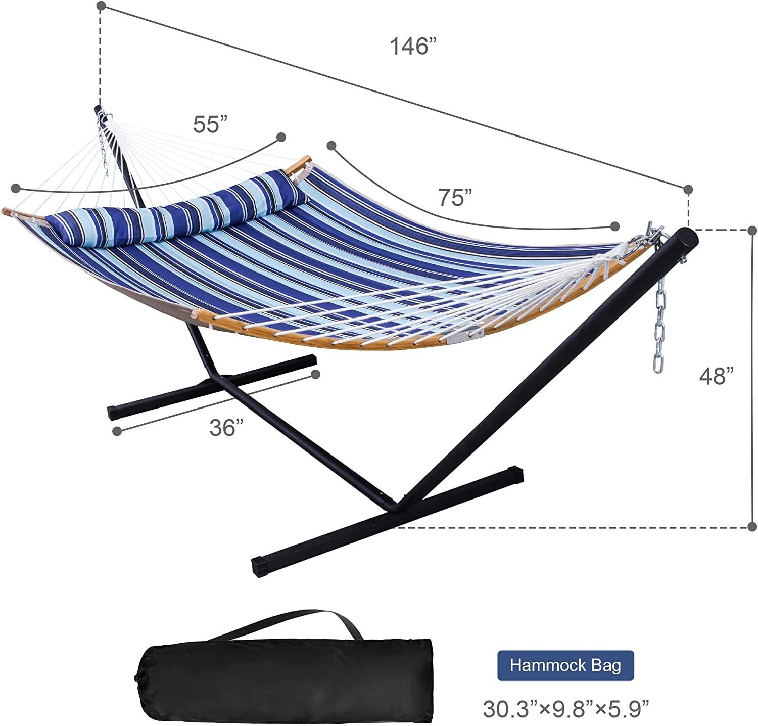 Yard Hammock with Stand 12 Ft 2 Person Hammocks  Freestanding with Curved Spreader Bar, Large Hammock