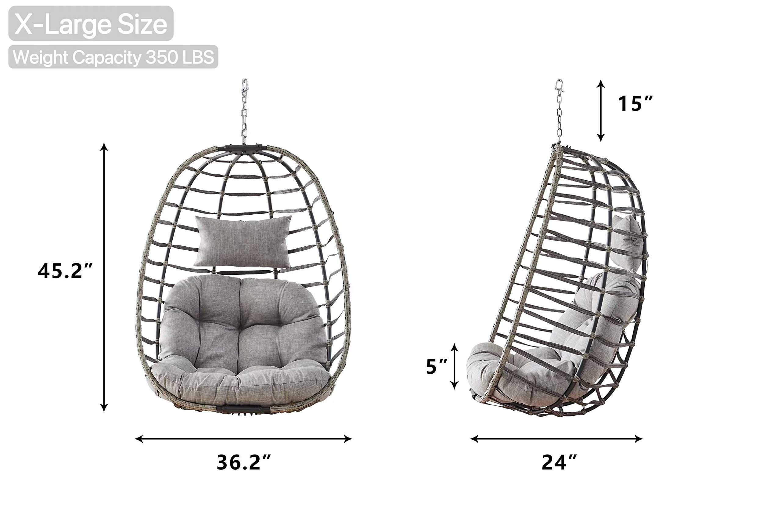 Foldable Wicker Rattan Hanging Egg Chair Without Stand Swing Chair with Cushion and Pillow Lounging Chair  for Indoor Outdoor