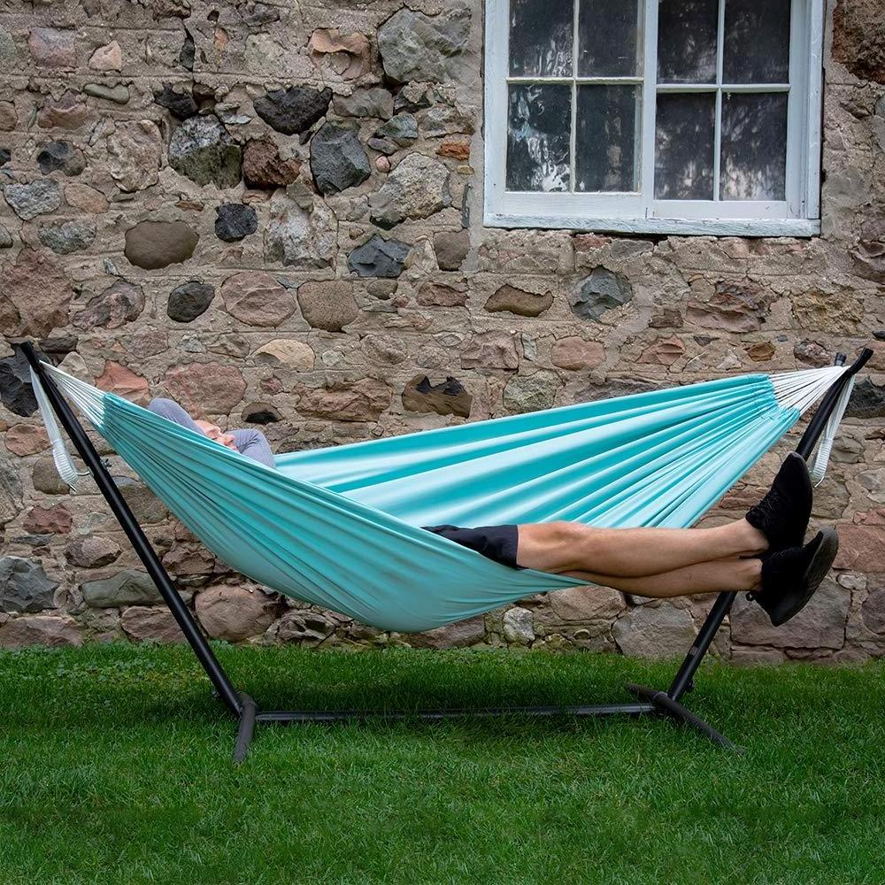 Backyard Porch Outdoor and Indoor Use 10FT Stand Popular Brazilian Canvas Hammock Portable Solid Color Hammock