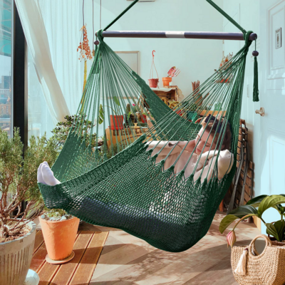 Macrame Boho Indoor Hanging Hammock Swing Chair With Bead Tassel Bedroom Hanging Swing Chair