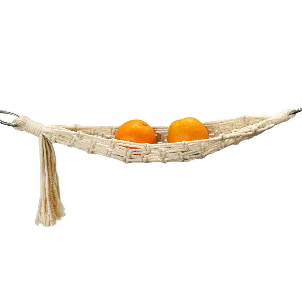 with 2 Hooks  Handwoven Cotton Basket Storage for Produce, Hanging Fruit Hammock Under Cabinet Macrame Fruit Hammock