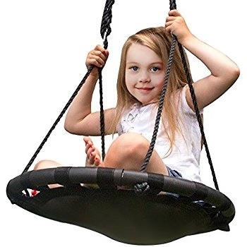 Kids Indoor/Outdoor Round Web Patio Swing Great for Tree, Swing Set, Backyard, Playground, Playroom Accessories Included