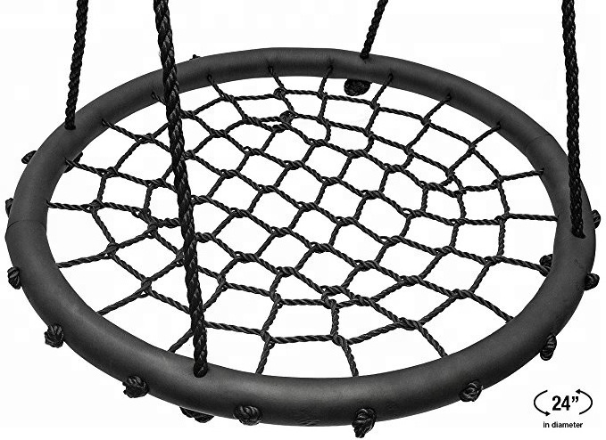 Kids Indoor/Outdoor Round Web Patio Swing Great for Tree, Swing Set, Backyard, Playground, Playroom Accessories Included