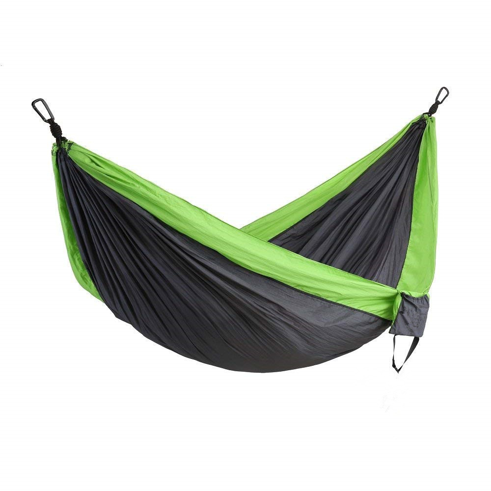 chains and two black carabiners hotel furniture hiking camping hot sale black and green portable nylon hammock