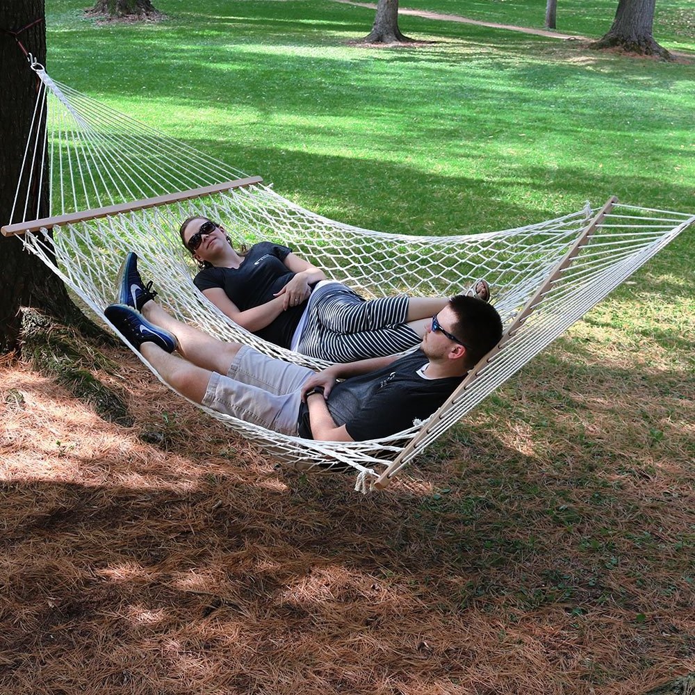 Polyester Rope Hammock With Stand Frame Combe Double Wide Two Person Hammock for Outdoor Patio Yard and Porch