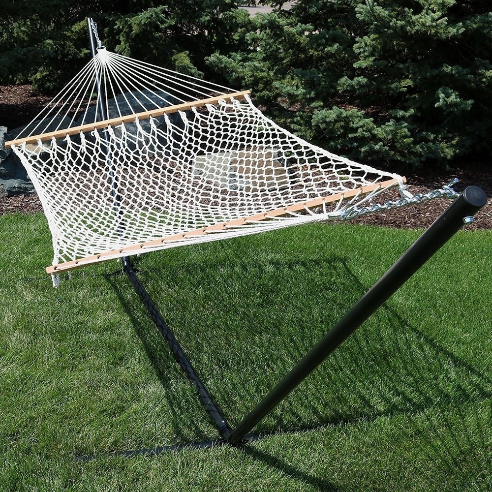 Polyester Rope Hammock With Stand Frame Combe Double Wide Two Person Hammock for Outdoor Patio Yard and Porch