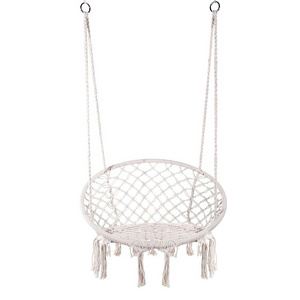 HR Hammock Chair Macrame Swing, Hanging Cotton Rope Macrame Hammock Swing Chair for Indoor