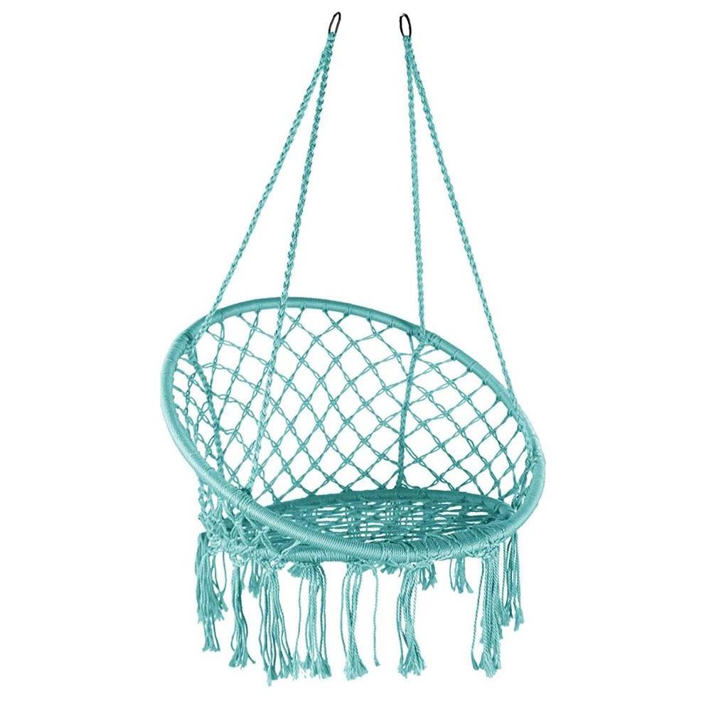 Hammock Chair Macrame Swing Hanging Cotton Rope Swing Chair with Cushion and Hardware Kits Max 330 Lbs Hanging Chairs for Indoor