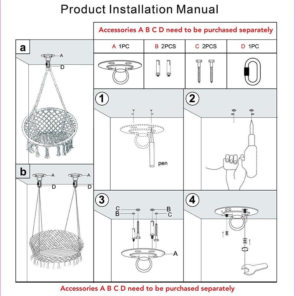 Hammock Chair Macrame Swing Hanging Cotton Rope Swing Chair with Cushion and Hardware Kits Max 330 Lbs Hanging Chairs for Indoor