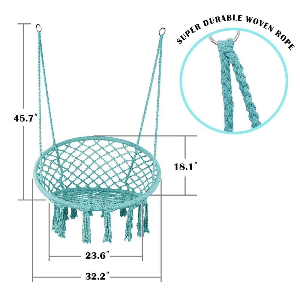 Hammock Chair Macrame Swing Hanging Cotton Rope Swing Chair with Cushion and Hardware Kits Max 330 Lbs Hanging Chairs for Indoor