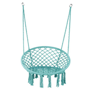 Hammock Chair Macrame Swing Hanging Cotton Rope Swing Chair with Cushion and Hardware Kits Max 330 Lbs Hanging Chairs for Indoor