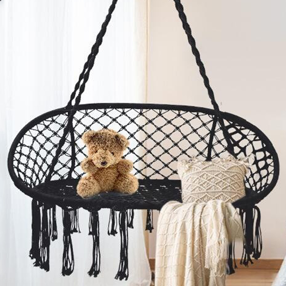 HR Hammock Chair Macrame Swing with Hanging Kits, Hanging Cotton Rope Swing Chair, Comfortable Sturdy Hanging Chairs for Indoor