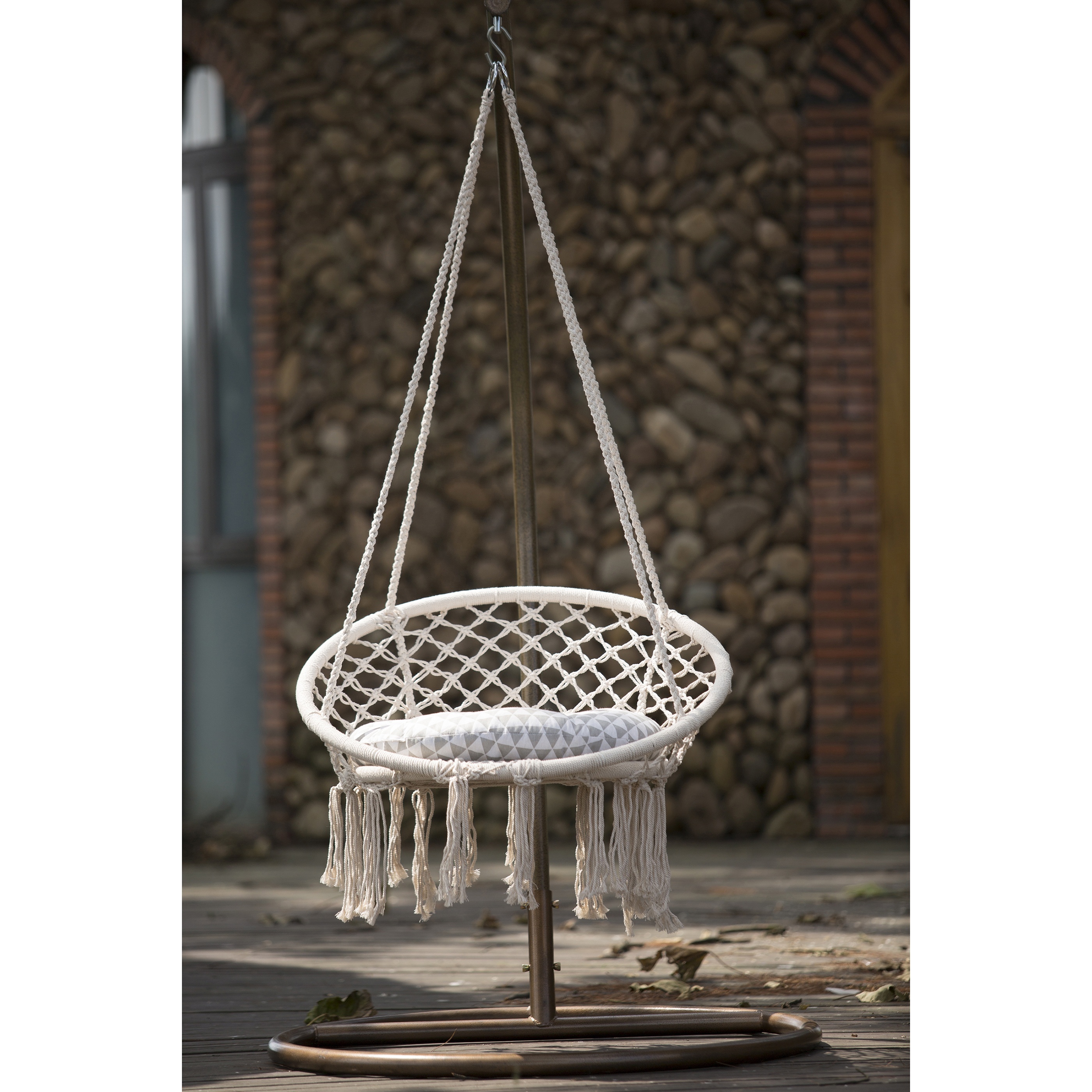 Huarun outdoor garden swing bed hanging chair, handmade rope hanging swing chair, outdoor round swing