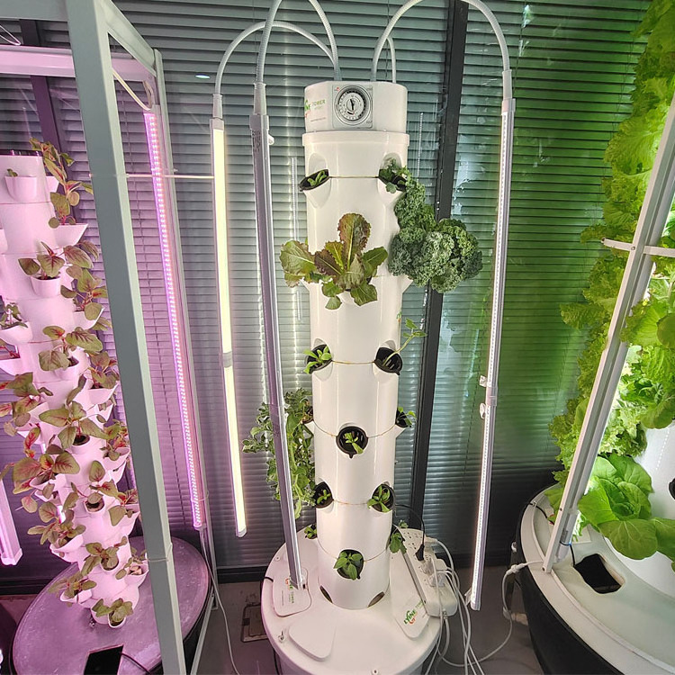 Lyine Hydroponics system 4P6 aeroponics tower 24 plant holes with LED grow lights full spectrum vertical farm system