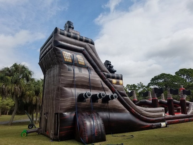 32 Ft Tall Double Lane Water Slide Pirate Ship Bouncy Castle Interactive Sports Combo Inflatable Slides With Pool