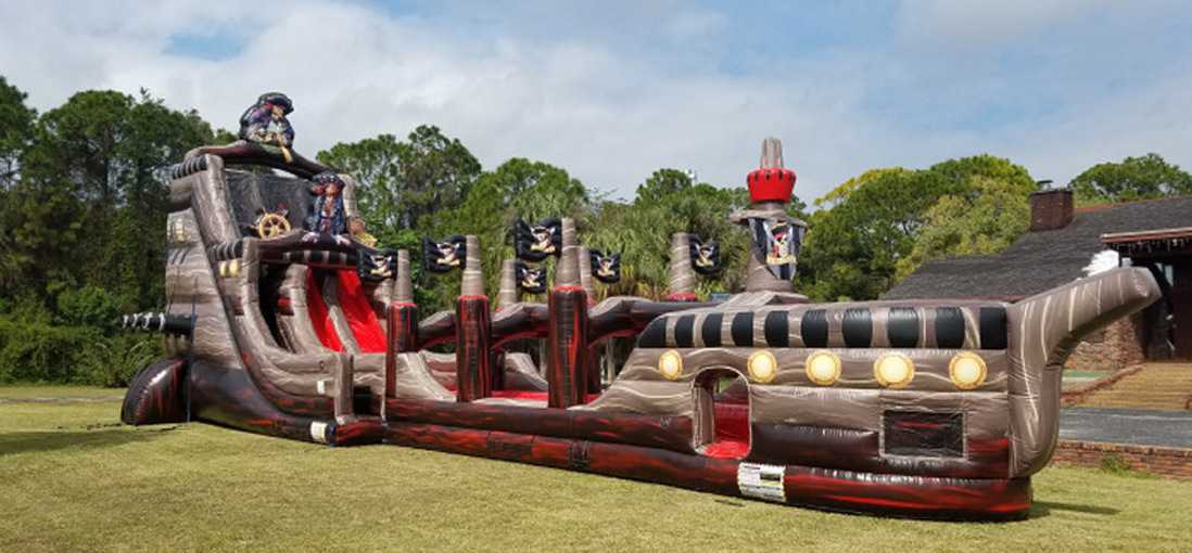 32 Ft Tall Double Lane Water Slide Pirate Ship Bouncy Castle Interactive Sports Combo Inflatable Slides With Pool