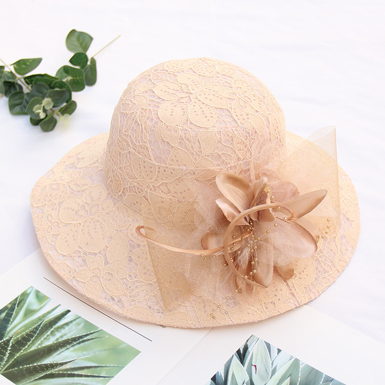 Gattara Wedding Hats Church Sun Protection Luxury Oversized Floral Wide Brim Breathable Women'S Beach Hat Outdoor Sun Hat