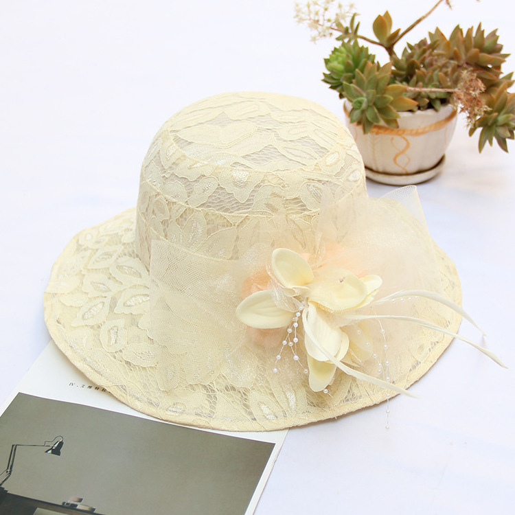 Gattara Wedding Hats Church Sun Protection Luxury Oversized Floral Wide Brim Breathable Women'S Beach Hat Outdoor Sun Hat