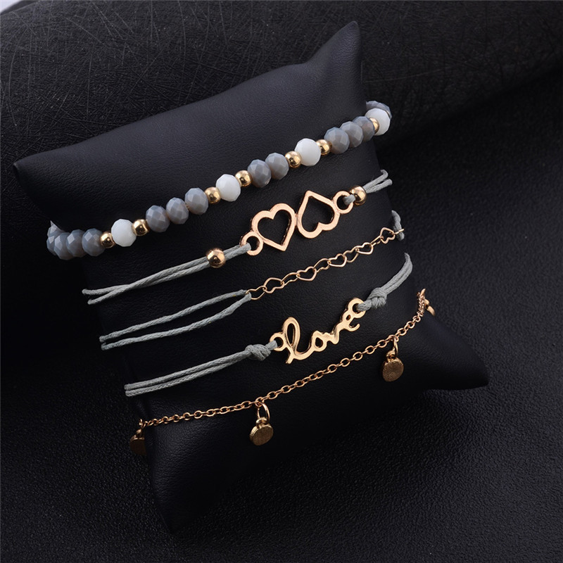 New Arrived Women Bracelet Set Personality Hollow Love Heart Gray Handmade Beaded Bracelets