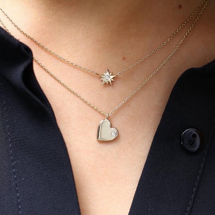 Simple heart necklace for girl 925 jewellery pendant zircon gold plated small heart pendent necklace