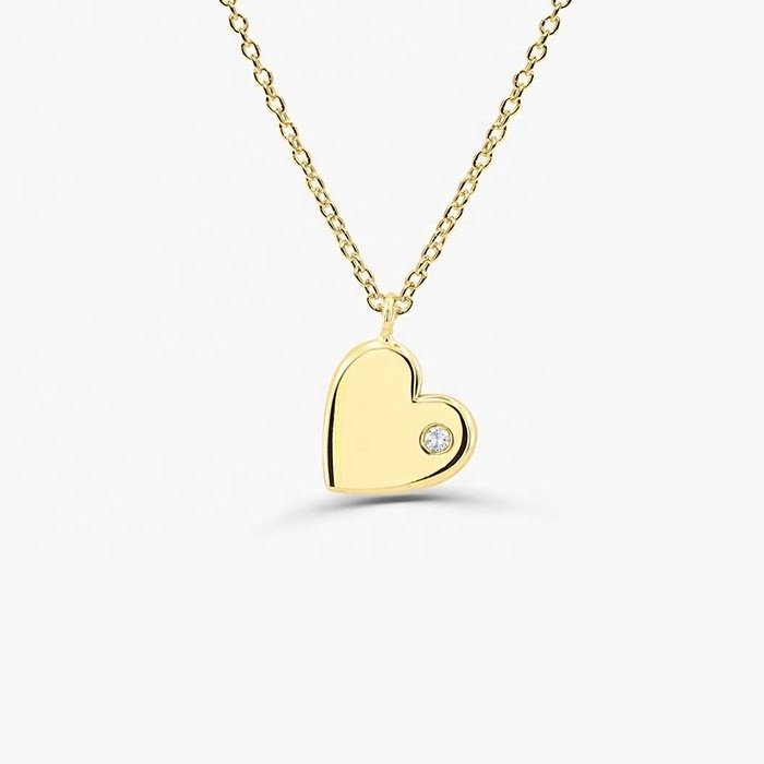 Simple heart necklace for girl 925 jewellery pendant zircon gold plated small heart pendent necklace