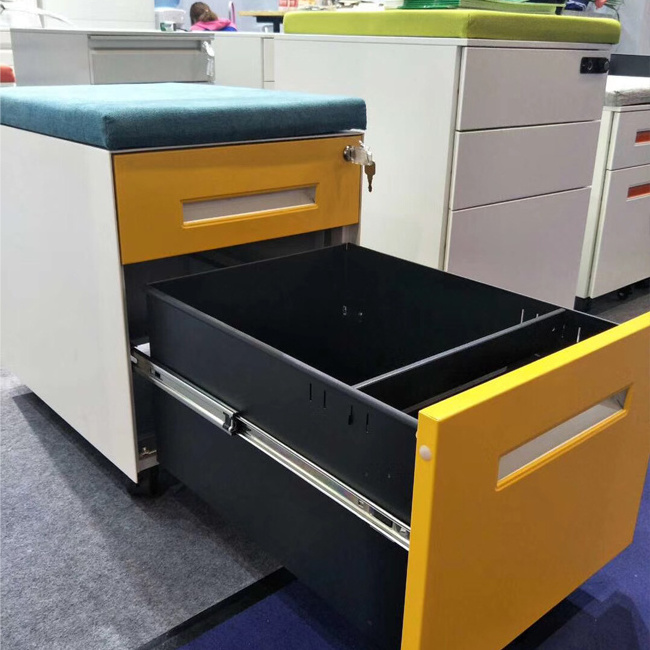 Heavy Duty Steel Construction Metal Drawer Storage Mobile Pedestal Cabinet With Seat Cushion