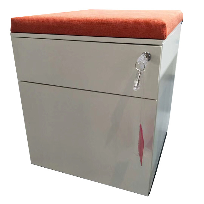 Heavy Duty Steel Construction Metal Drawer Storage Mobile Pedestal Cabinet With Seat Cushion