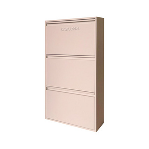 Metal Shoe Cabinet with 3 Flip Drawers Wall Mounted & No-Assembly Steel Shoe Storage Cabinet