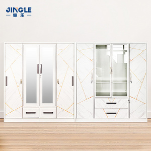 JINGLE factory  most popular selling 4 swing door metal wardrobe iron bedroom furniture