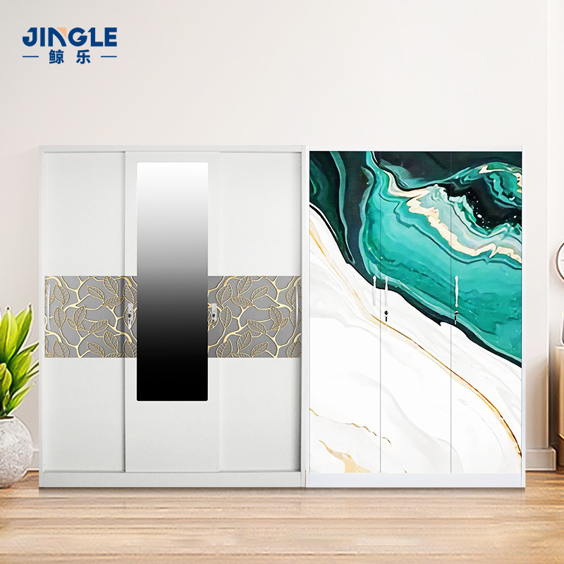 JINGLE factory  most popular selling 4 swing door metal wardrobe iron bedroom furniture