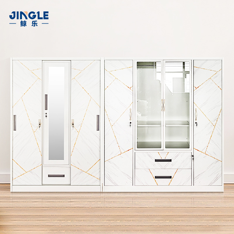 JINGLE factory  most popular selling 4 swing door metal wardrobe iron bedroom furniture