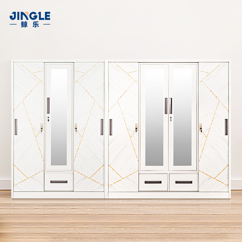 JINGLE factory  most popular selling 4 swing door metal wardrobe iron bedroom furniture