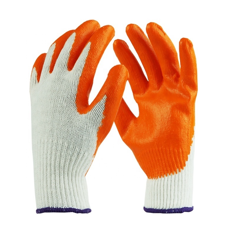 Cheap 10 Gauge Knitted White Cotton Latex Rubber Gloves Coated Labor Hand Protective Safety Work Gloves