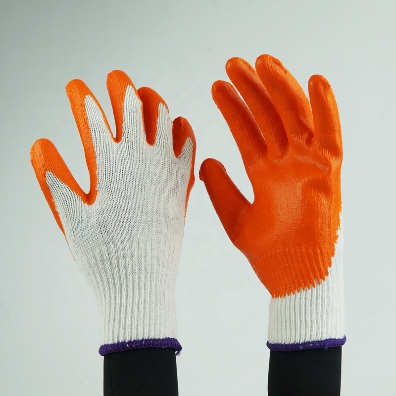 Cheap 10 Gauge Knitted White Cotton Latex Rubber Gloves Coated Labor Hand Protective Safety Work Gloves