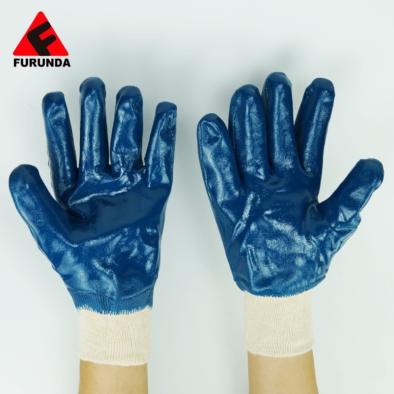 Nitrile Fully Coated Work Gloves Safety Cuff Safety Gloves with Jersey Liner Oil Resistant Industrial Working Gloves