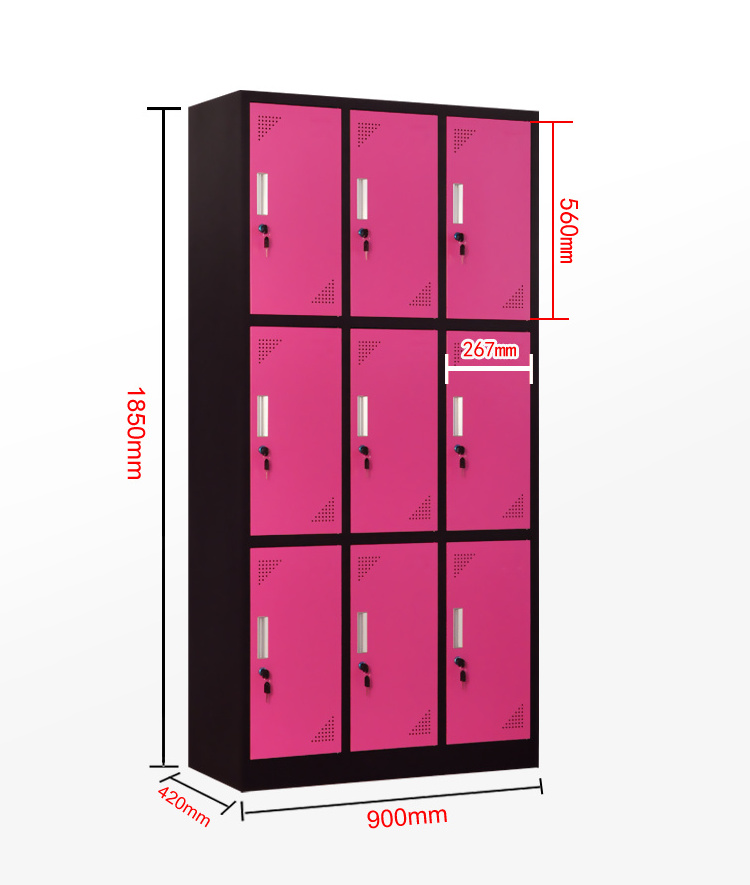 Customized Metallic Storage Locker 9 Door Steel Personal Locker