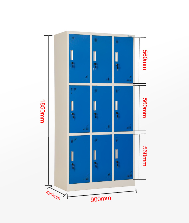 Customized Metallic Storage Locker 9 Door Steel Personal Locker