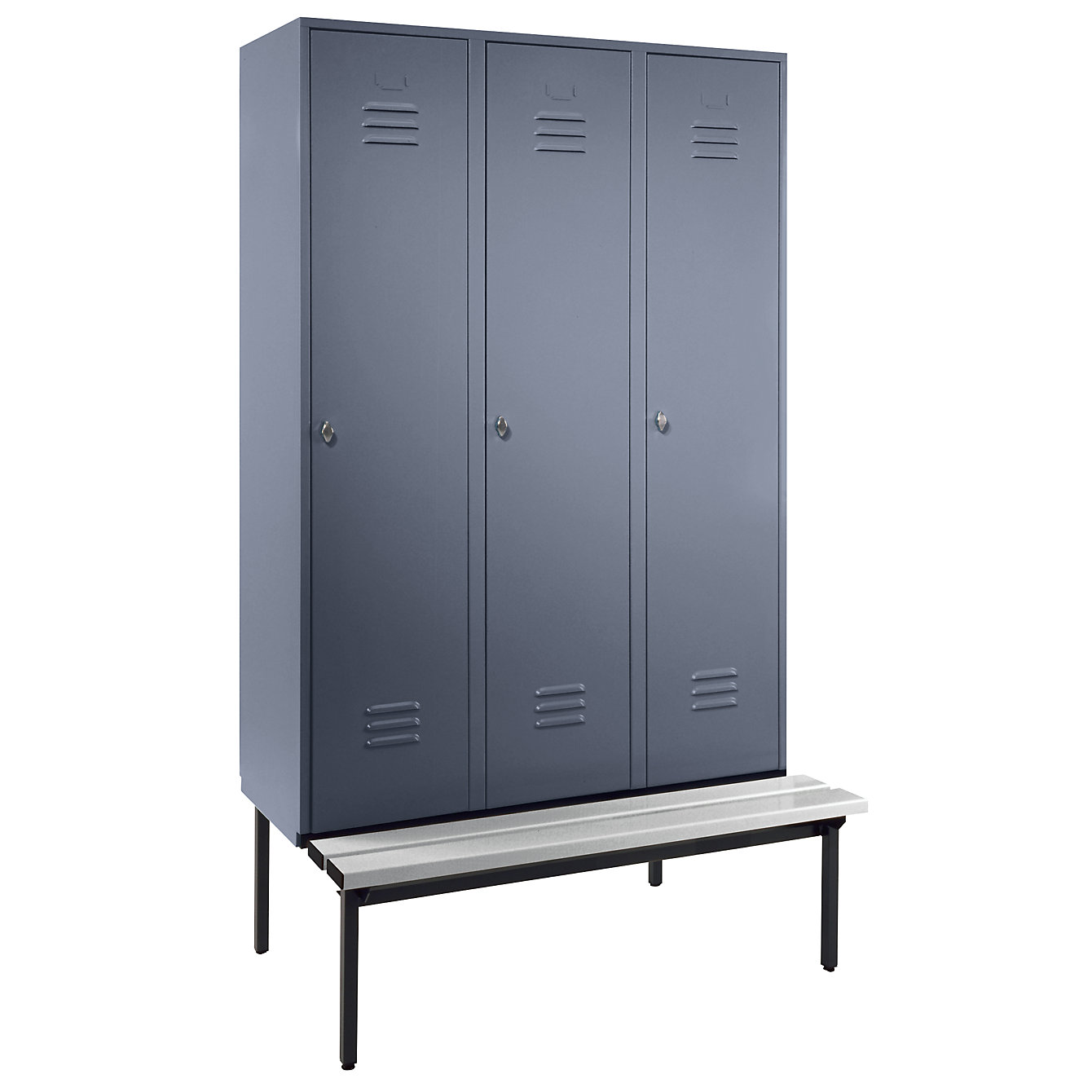 Metal Steel Locker Standing Clothes Storage 3 Door Clothes Bench Closet