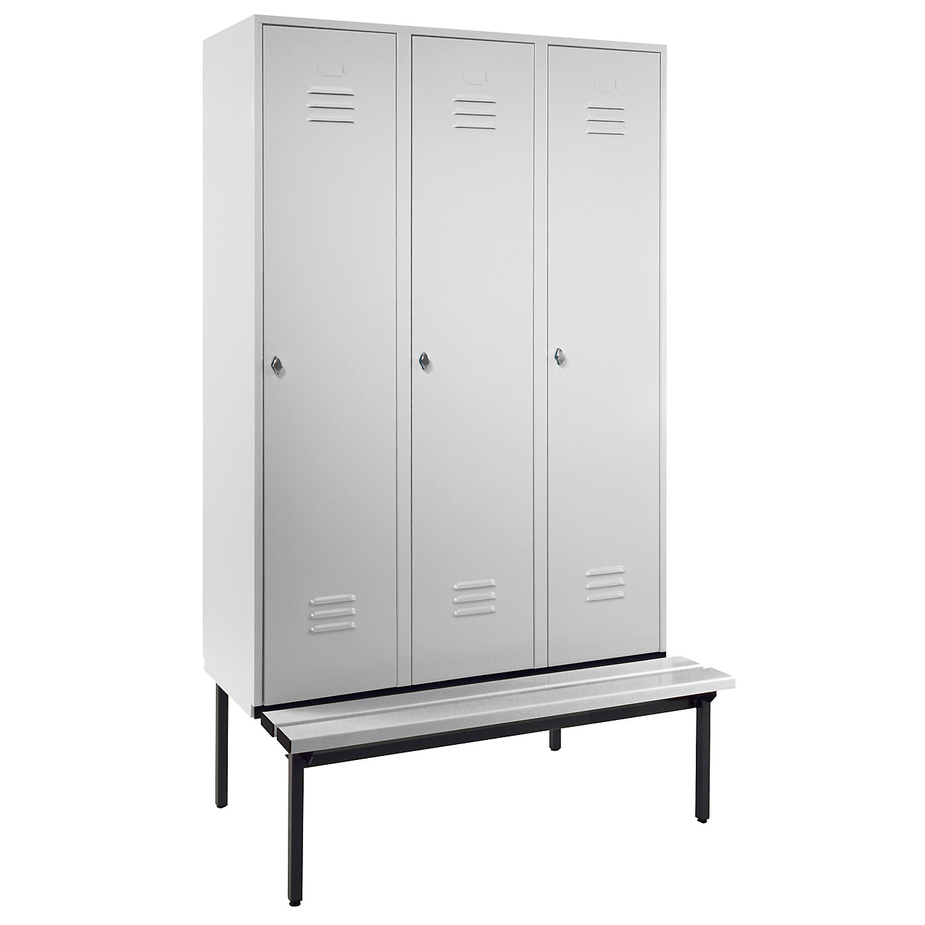 Metal Steel Locker Standing Clothes Storage 3 Door Clothes Bench Closet