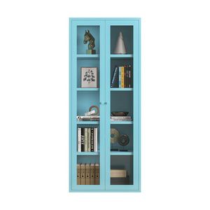 2 Swing Door Steel Storage Cabinet with Glass Door Corner Steel Modern Floor Standing Bookcase Office Furniture