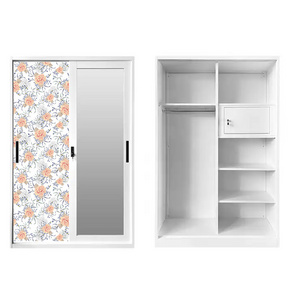 Home Furniture Metal Almirah Steel Two Door Wardrobe With Mirror