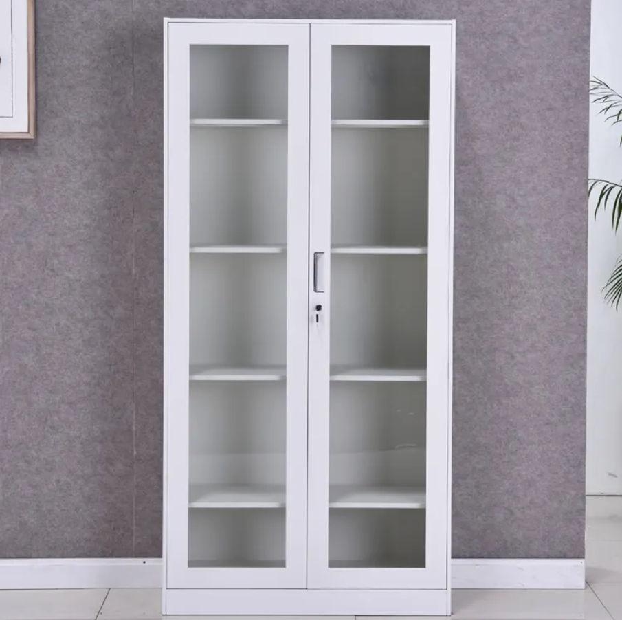 Modern 2 glass door steel book cupboard designs