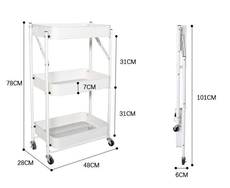 3 tier metal trolley Utility Rolling folding carts for bathroom kitchen push square foldable fruit storage baskets with 4wheel